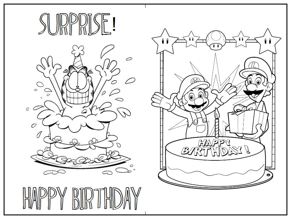 garfield birthday card, Mario Brothers birthday card